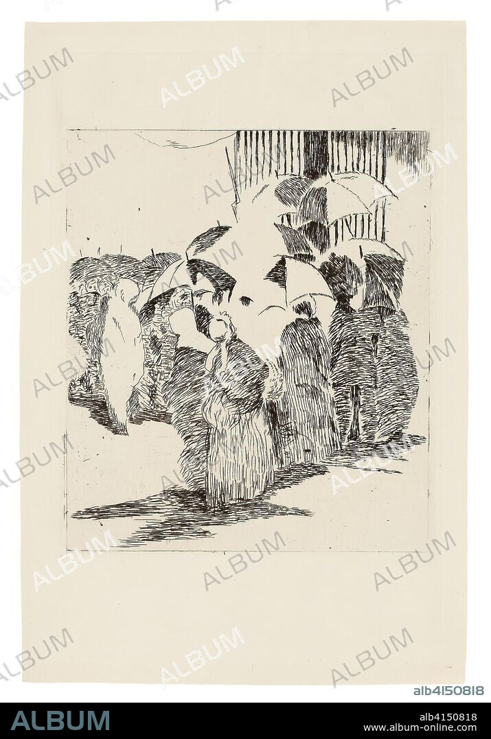EDOUARD MANET. Line in Front of the Butcher Shop. Édouard Manet (French, 1832-1883); printed by Henri Charles Guérard (French, 1846-1897). Date: 1870-1871. Dimensions: 169 × 150 mm (image); 236 × 158 mm (plate); 267 × 178 mm (sheet). Etching in warm black on ivory laid paper. Origin: France.