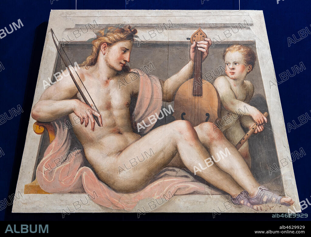 Brescia, Pinacoteca Tosio Martinengo: "Apollo with avLyre and a Cherub", by Lattanzio Gambara, 1557. Fresco.