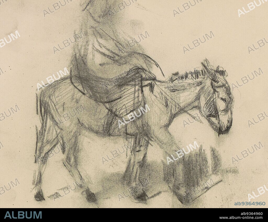 Sheet 41 verso from sketchbook X with 43 sheets, Young woman on a donkey, Isaac Israels, 1890 - 1920.