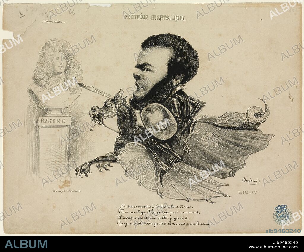 Granier de Cassagnac. Panthéon charivarique, Roubaud, Benjamin (dit Benjamin), Dessinateur-lithographe, Aubert et Cie, Imprimeur-lithographe, Bauger, Editeur, En 1841, 2nd quarter of the 19th century, Maison de Victor Hugo - Hauteville House, Graphic arts, Print, Lithography, Height: 25.6 cm, Width: 33.2 cm.
