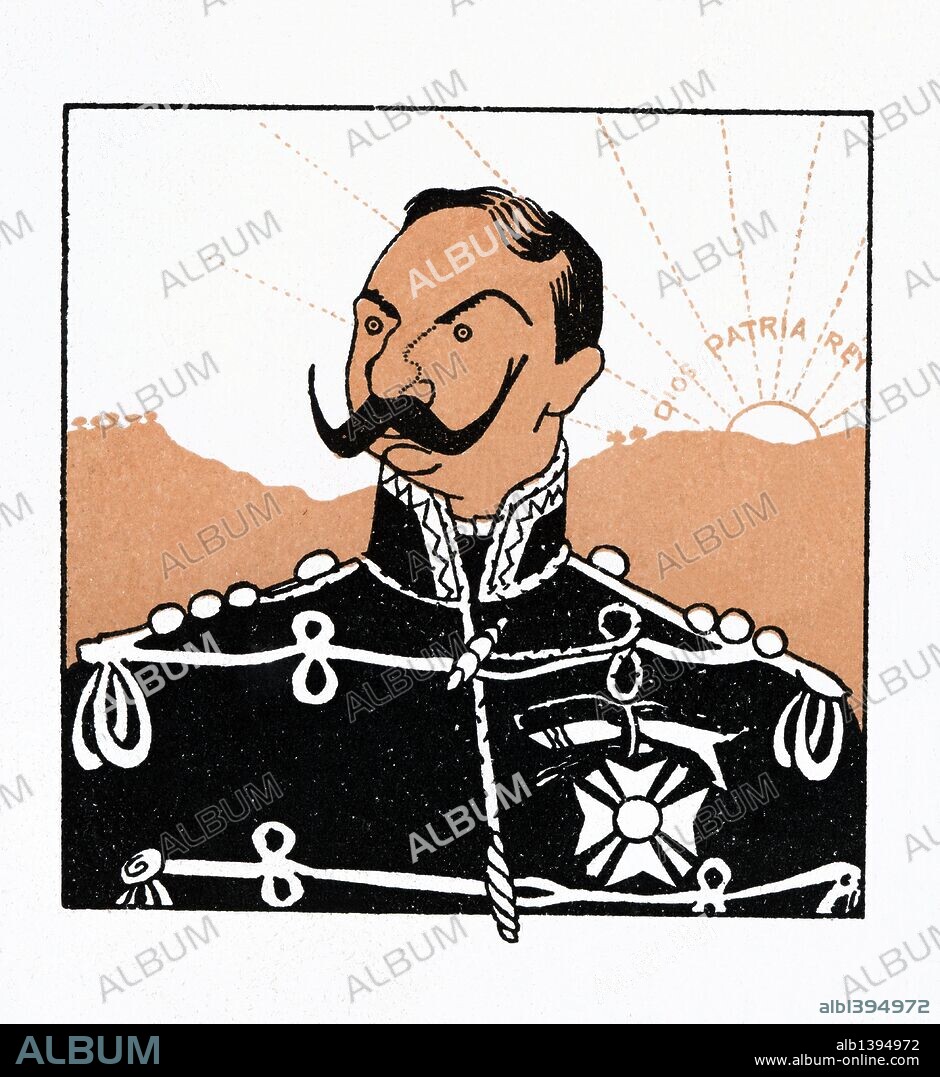 ROMÁN BONET SINTES "BON". Caricatura de Don Jaime de Borbón y Borbón-Parma , duque de Anjou y de Madrid (Vevey, 1870-París, 1931). Pretendiente carlista al trono de España con el nombre de Jaime III de España (1909-1931) y pretendiente legitimista al trono de Francia con el nombre de Jaime I de Francia y Navarra (1909-1931). Año 1911.