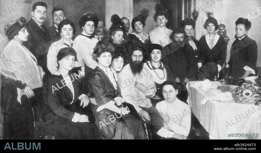 Grigori Rasputin and a group of women, 1917. Rasputin was a monk and close confidant of the Russian Csarina.