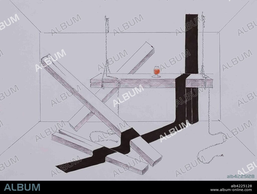 DMITRY PRIGOV. 'From the Series with Beams. Sketch of the Installation'. Russia, Moscow, 2006. Dimensions: 22,5x32 cm.