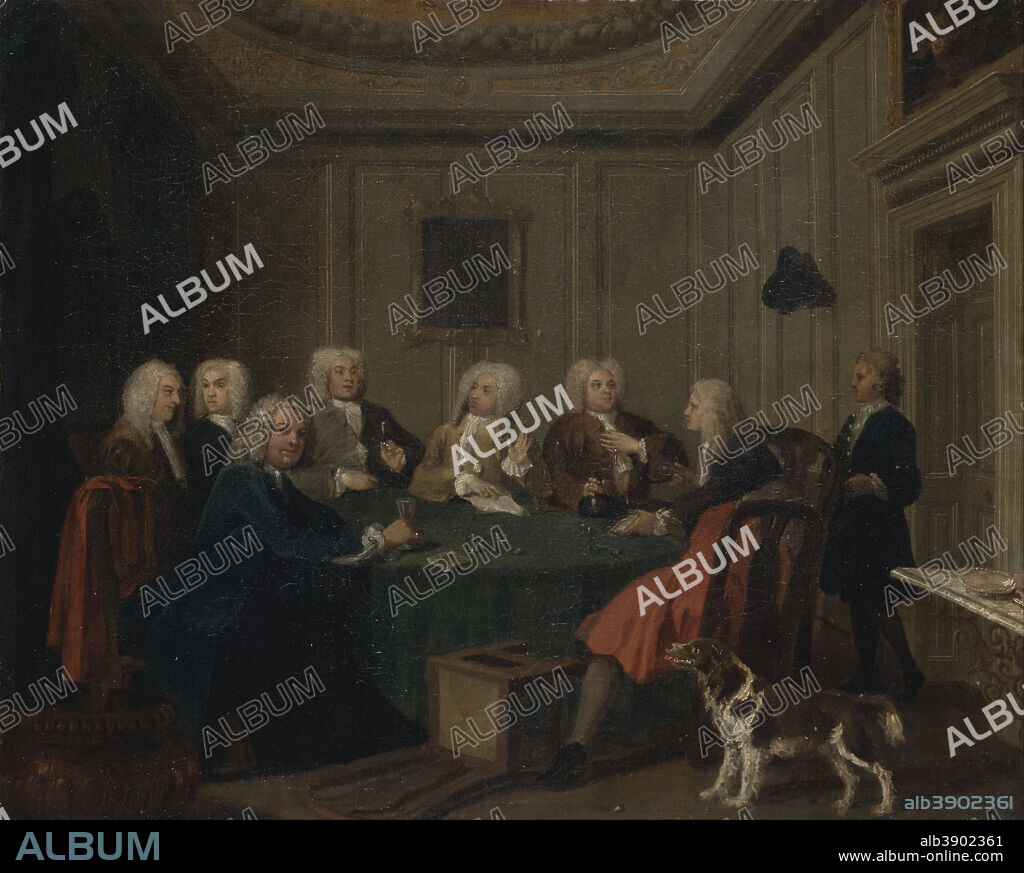 JOSEPH HIGHMORE. A Club of Gentlemen. Date/Period: Ca. 1730. Painting. Oil on canvas. Height: 470 mm (18.50 in); Width: 584 mm (22.99 in).