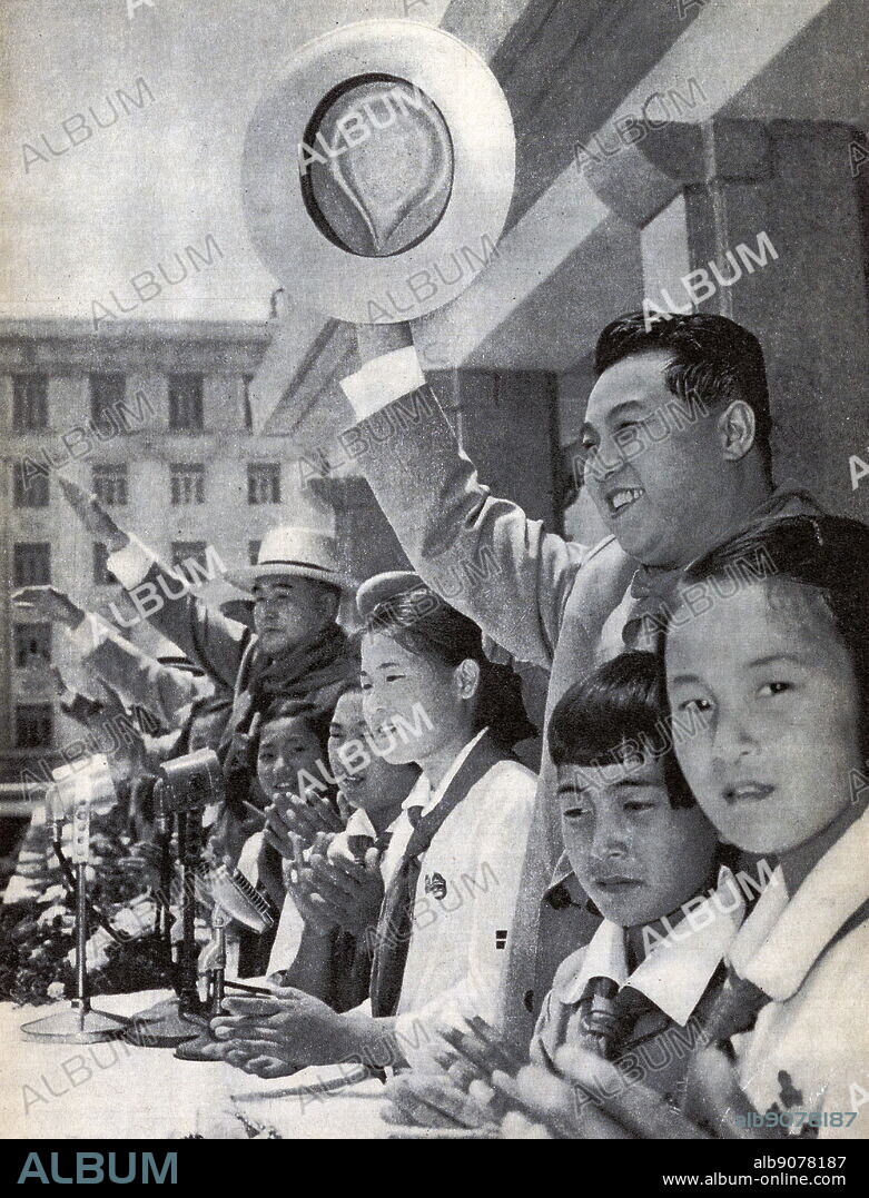 North Korean Leader Kim Il Sung with children. Propaganda extolling the idea of Chollima, used by Kim Il-sung to energize the workers in North Korea to bring the country out of the rubble of the Korean War to obtain a better life and a more prosperous country in a short amount of time. Kim Il-sung first introduced the term Chollima in December 1956, shortly before the start of the 1957-61 five-year plan.