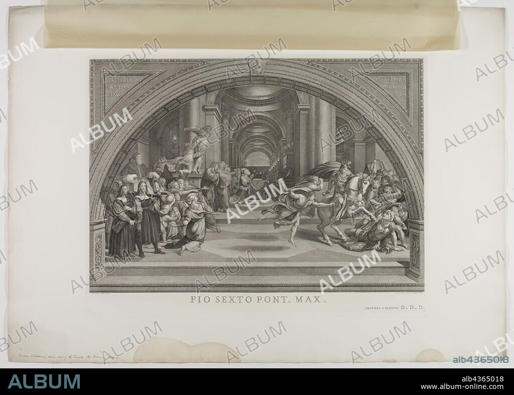Giovanni Volpato, Italian, 1733-1803, after Bernardino Nocchi, Italian, 1741-1812, after Raphael, Italian, 1483-1520, The Expulsion Heliodorus from the Temple, between 1733 and 1803, Engraving printed in black ink on wove paper, Plate: 22 1/4 × 29 1/2 inches (56.5 × 74.9 cm).