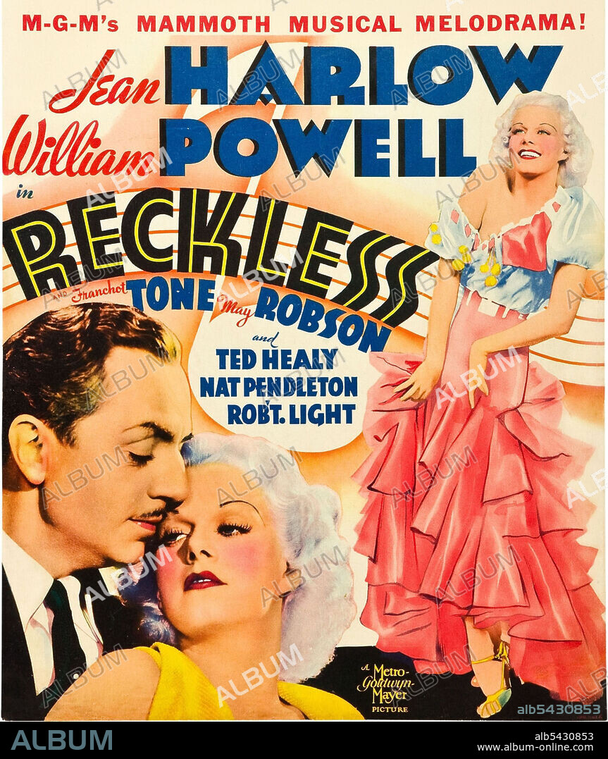 JEAN HARLOW in RECKLESS, 1935, directed by VICTOR FLEMING. Copyright M.G.M.