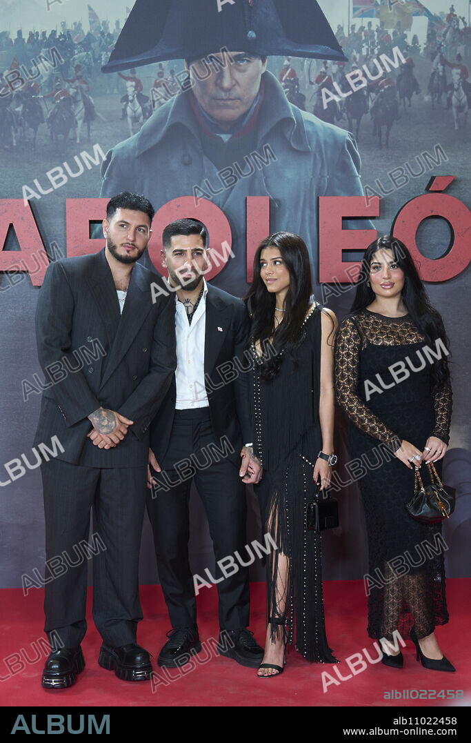 Omar Montes, Lola Romero, Ilia Topuria, Giorgina Uzcategui Badell attends 'Napoleon' Premiere at The Prado Museum on November 20, 2023 in Madrid, Spain.