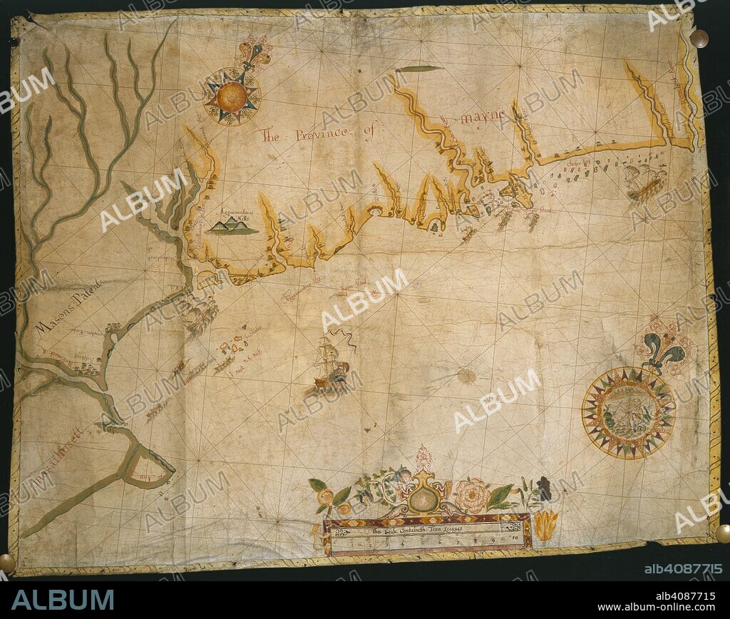 WILLIAM HACK. Map of the coast of Maine. circa 1680. (Whole map] Map of the southern part of the coast of Maine  Originally published/produced in circa 1680. . Source: Add. 13970 A,. Language: English.