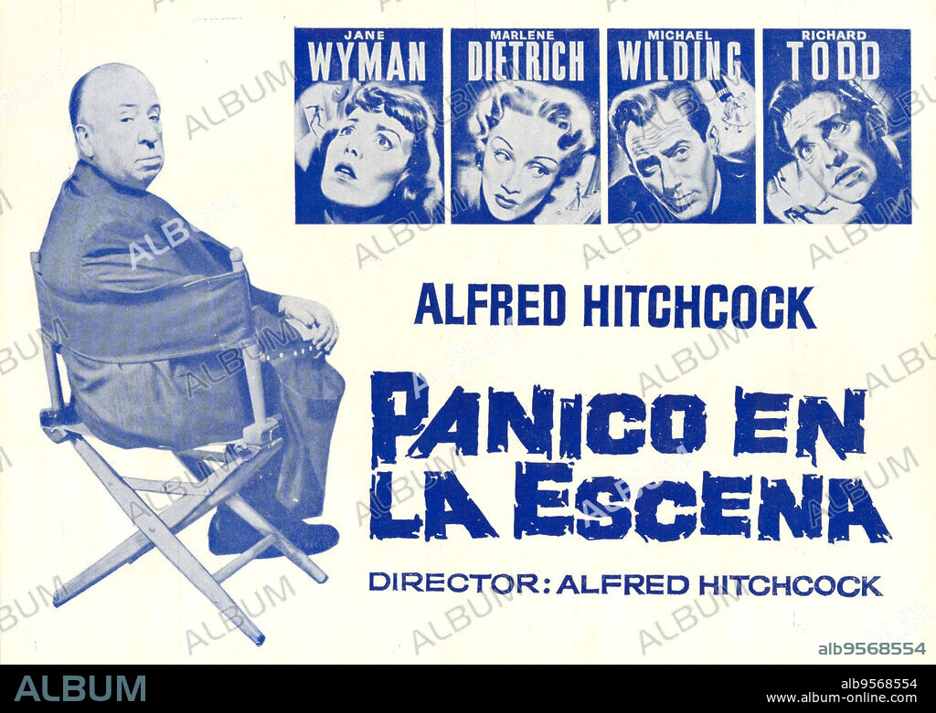 ALFRED HITCHCOCK en PÁNICO EN LA ESCENA, 1950 (STAGE FRIGHT), dirigida por ALFRED HITCHCOCK. Copyright WARNER BROTHERS.