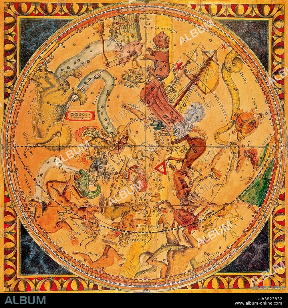 Northern Hemisphere constellation, 1686. Philip Lea was one of the leading English mapmakers and publishers of his day, active between about 1683 and his death in 1700. This nicely decorated and accurately engraved map of the Northern Hemisphere was published in his Hercules Atlas. A constellation is an easily recognized group of stars that appear to be located close together in the sky and that form a picture if lines connecting them are imagined. Constellations are usually named after an animal, a character from mythology, or a common object.