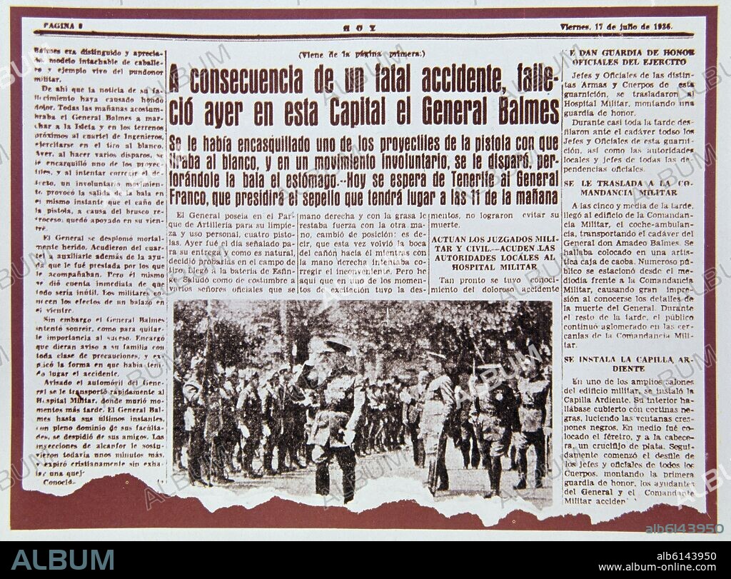 MUERTE DEL GENERAL BALMES DESCRITA EN EL PERIODICO EN 1934.