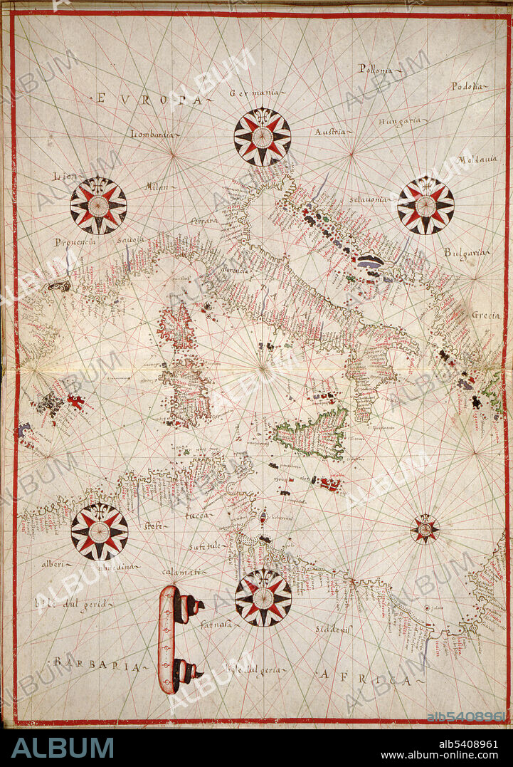 Portolan Chart, Central Mediterranean, 1590s