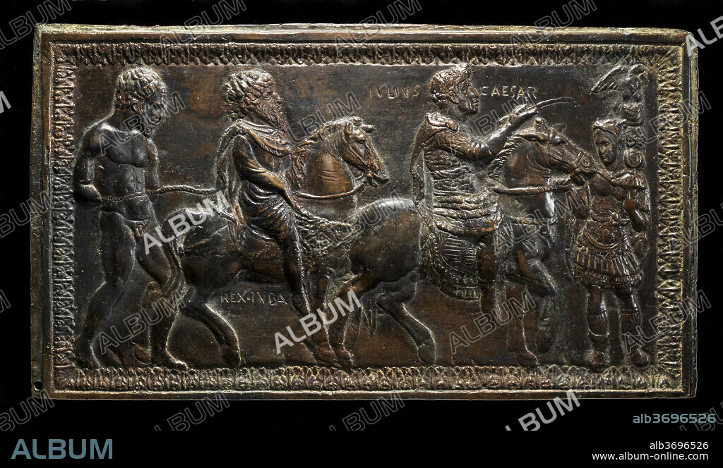 FILARETE. King Juba I of Numidia Led in Triumph by Julius Caesar. Dated: c. 1433/1435. Dimensions: overall: 15.4 x 27.4 cm (6 1/16 x 10 13/16 in.). Medium: bronze.