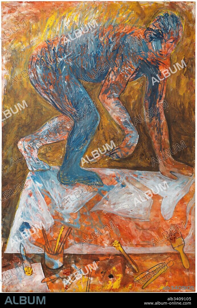 MIQUEL BARCELÓ. Miquel Barceló / "El pintor damunt el quadre", 1982, Técnica mixta sobre tela, 190 x 130 cm.