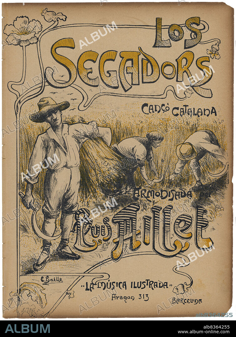 Partitura musical del himno catalán Els Segadors, armonizada por Lluis Millet. Años 1932.