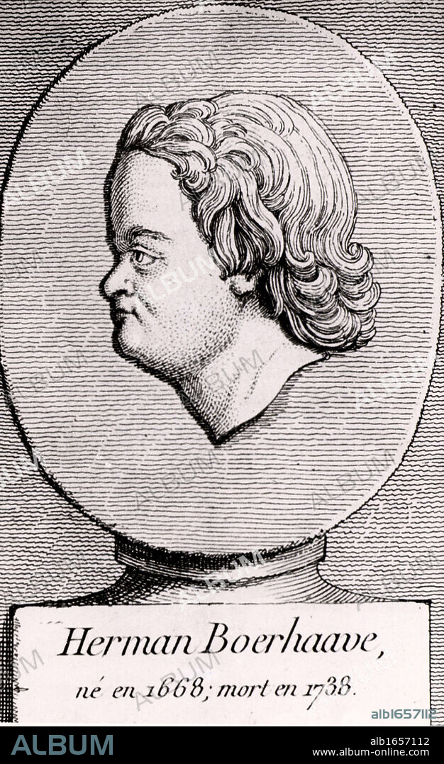 Herman Boerhaave (1668-1738) Dutch physician, humanist, botanist and chemist, born near Leiden. Founder of the clinical teaching of medicine.  Engraving from Histoire des Philosophes Modernes by Alexandre Saverien (Paris, 1762).