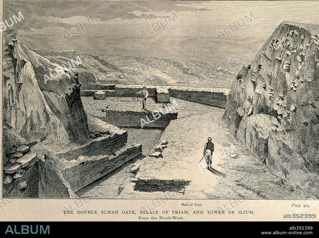 Double Scaean gate, Palace of Priam and Tower of Ilium from northwest, from Heinrich Schliemann Troy & its remains, 1875.