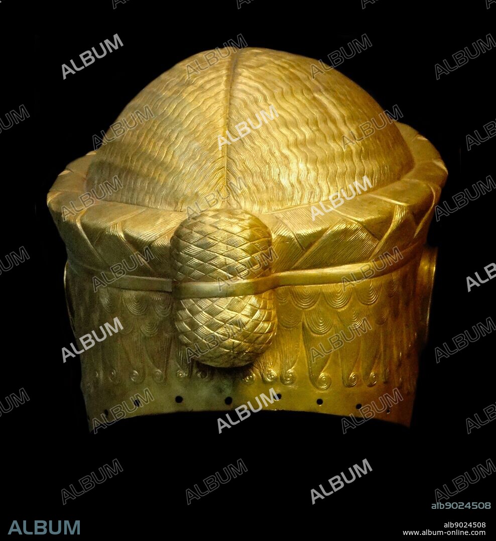 Electrotype of gold helmet of Meskalamdug; Early Dynastic III. 2600BC Royal Cemetery at Ur, Iraq. Meskalamdug ('hero of the good land') was an early ruler of Ur, who does not appear in the Sumerian king list. His tomb, discovered by English archaeologist Sir Leonard Woolley in the Royal Cemetery of Ur in 1924, contained numerous gold artefacts including this golden helmet with an inscription of the king's name.