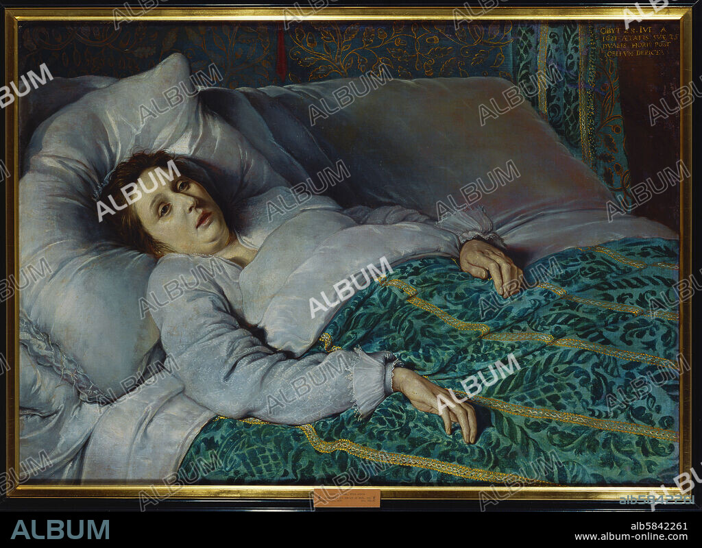 SCHOOL: FLEMISH. Jeune femme sur son lit de mort-Young woman on her deathbed, 1621 Canvas, 82 x 100 cm Inv.936.6.