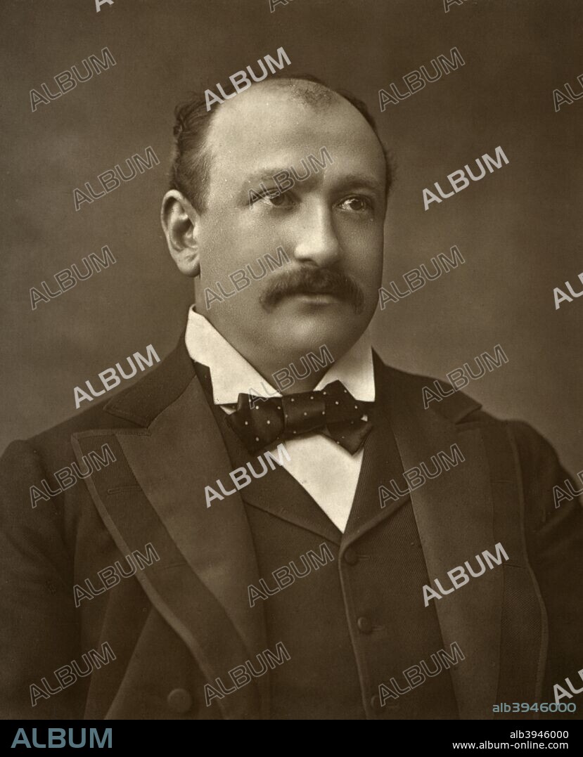 British actor Augustus Harris in 'Human Nature', 1886. A photograph from The Theatre, A Monthly Review, Volume VII, January to June, 1886, edited by Clement Scott, Carson & Comerford, London, 1886.