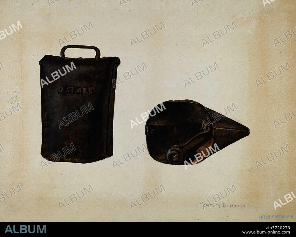 DOROTHY BRENNAN. Cow Bell #4. Dated: c. 1936. Dimensions: overall: 30.5 x 40.6 cm (12 x 16 in.)  Original IAD Object: 5 3/4" high; 3 1/2" wide. Medium: watercolor, gouache, and graphite on paperboard.