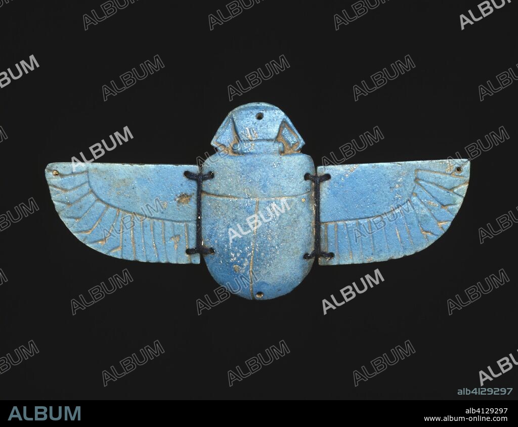 ANCIENT EGYPTIAN. Winged Scarab Amulet. Egyptian. Date: 664 BC-332 BC. Dimensions: 6.4 × 13 × 0.6 cm (2 1/2 × 5 1/8 × 1/4 in.). Faience. Origin: Egypt.