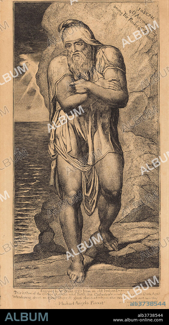 WILLIAM BLAKE. Joseph of Arimathea Among the Rocks of Albion. Dated: c. 1803/1810. Medium: engraving.