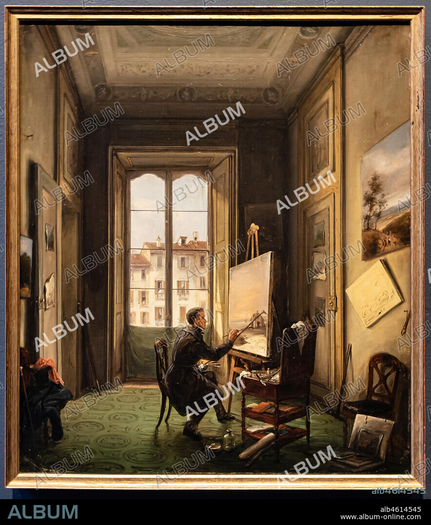 Carlo Canella: "Portrait of the painter Giuseppe Canella in his studio in Milan", 1837, oil painting.
