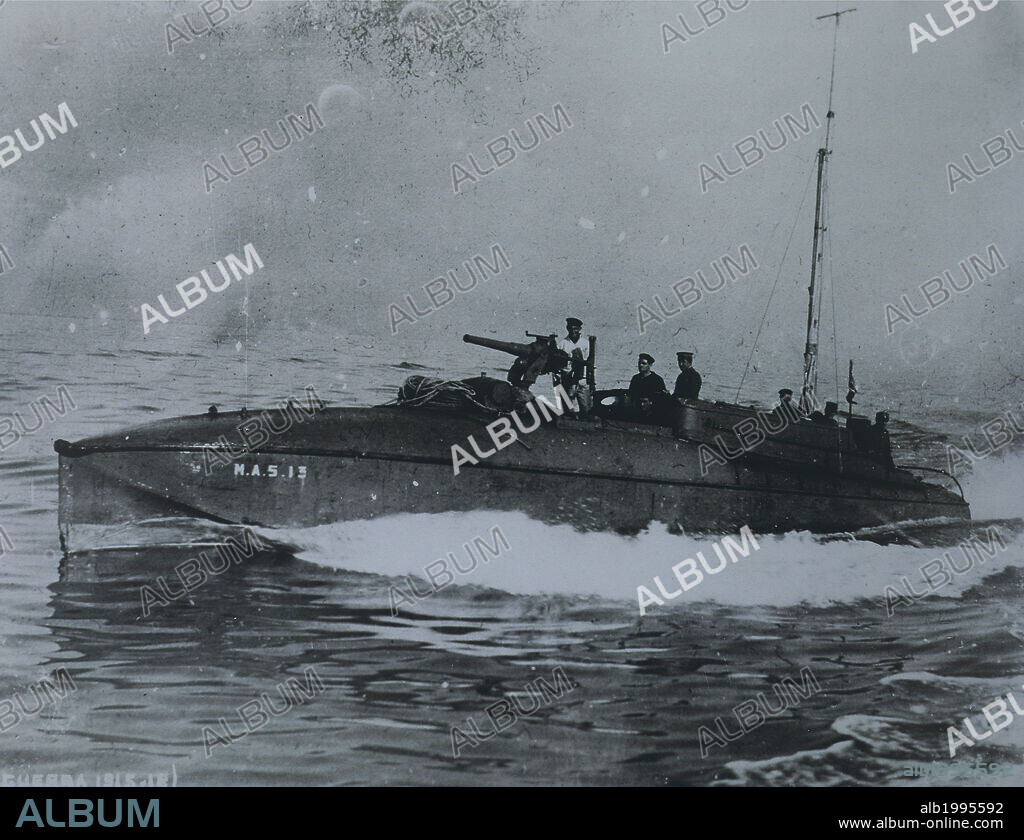 Torpedo armed motorboat or anti submarine motorboat, known as Mas. World War I, Italy, 20th century.