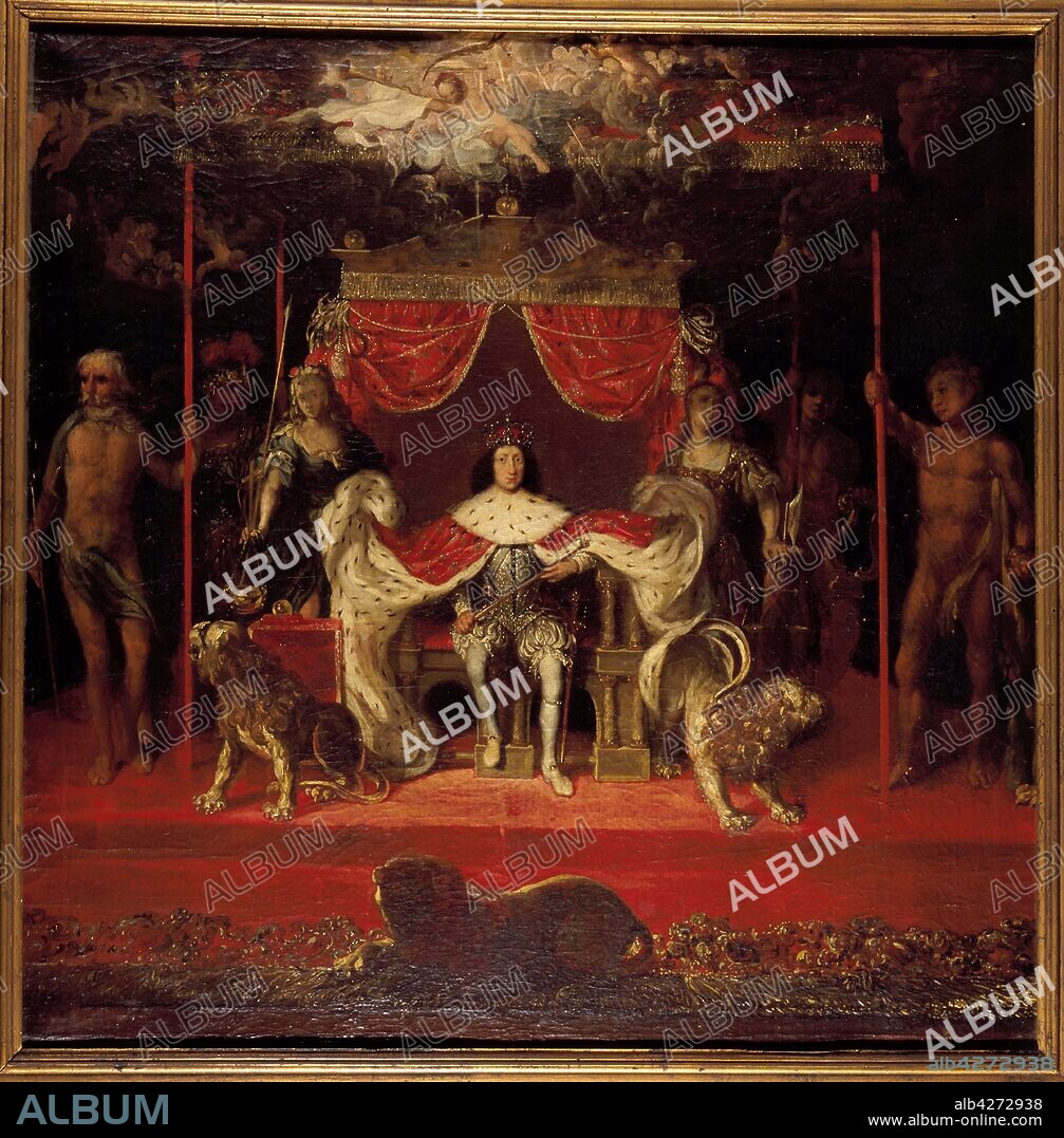 MICHAEL VAN HAVEN. Portrait of Christian V of Denmark (1646-1699) on the throne in Frederiksborg Palace.
