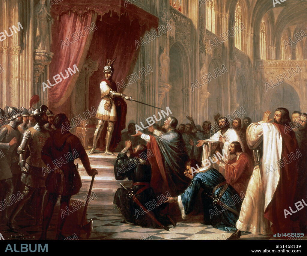 Ramiro II (c.1075-1157), called the Monk. King of Aragon from 1134 until 1137. The Bell of Huesca, by Spanish painter Antonio Maria Esquivel (1806-1857). Oil on Canvas. Museum of Fine Arts. Seville. Spain.