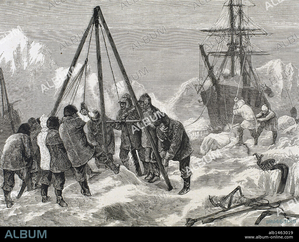 WILLIAM HEYSBAM OVEREND (after). Nares, Sir George Strong (1831-1915). British naval officer and Arctic explorer. The crew of "Discovery Alert" cutting ice for the free navigation of the ship. Nineteenth-century engraving.