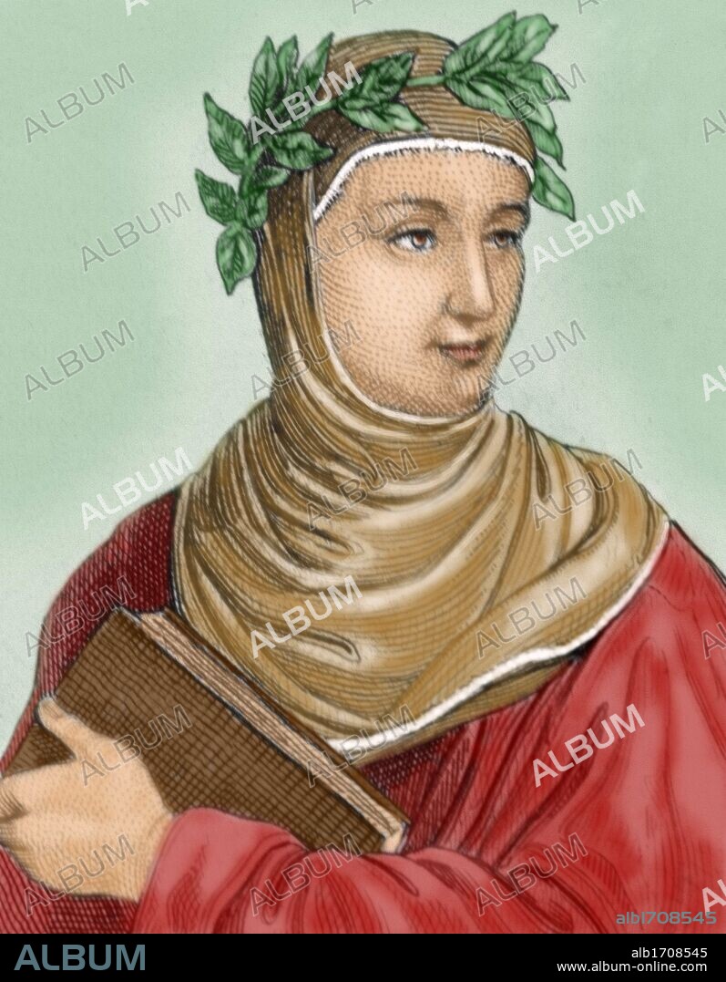 BOCCACCIO, Giovanni (Certaldo, 1313-1375). Escritor italiano. Su obra más importante es "El Decamerón", escrita entre 1340 y 1351 en Florencia, tras la epidemia de peste. Grabado coloreado.