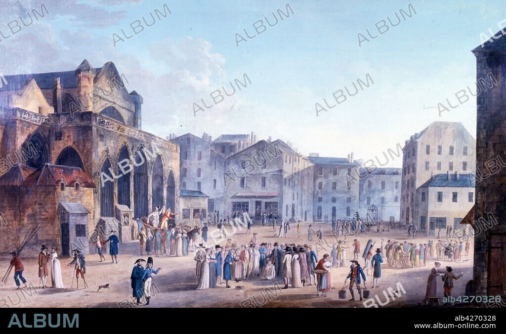 Street scene at St Germain, Paris, 1789 by Thomas Charles Naudet, 1773–1810, French artist.