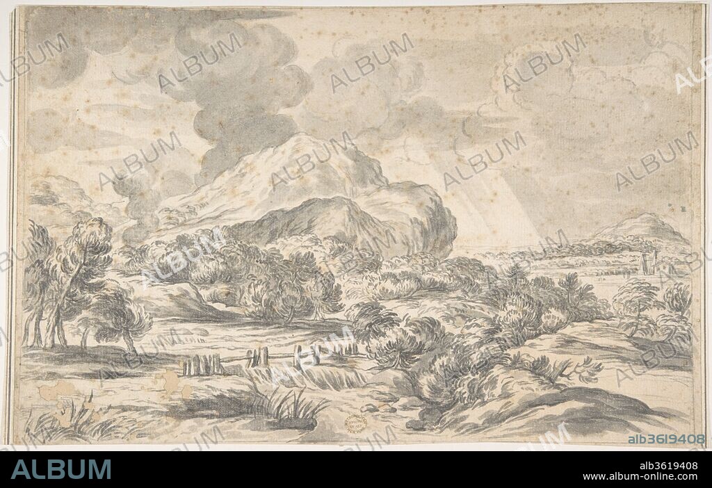 Landscape with Mountains in the Distance. Artist: Ciro Ferri (Italian, Rome 1634?-1689 Rome). Dimensions: 8 7/8 x 13 13/16in. (22.6 x 35.1cm). Date: 1634-89.