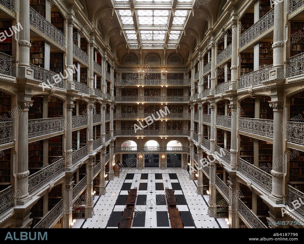 The Peabody Institute Library was funded by the good graces of George Peabody, (1795-1869). Peabody, having become a wealthy man in Baltimore through commerce during the 1810s and 20s, "gave $300,000 as a beginning sum for the Peabody Institute" in February 1857Peabody dedicated the Institute to the citizens of Baltimore in appreciation of their kindness and hospitality. The Institute was designed to be a cultural center for Baltimore, with plans for an art gallery and music school, as well as a public library. The Peabody Institute west wing opened in 1866. It was transferred to Johns Hopkins.
