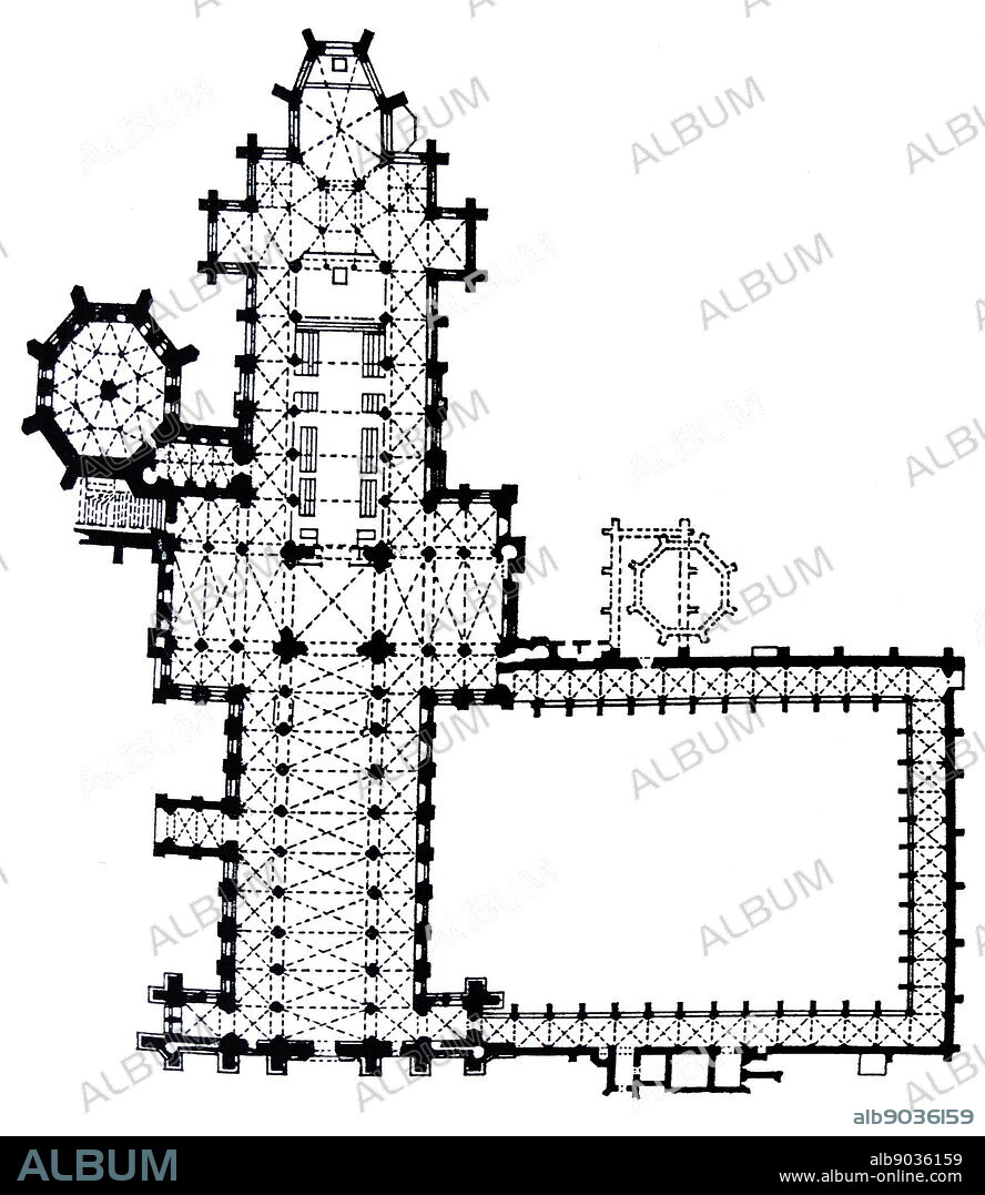 Wells Cathedral Floor Plan. Wells Cathedral is a Church of England place of worship in Wells, Somerset, dedicated to St Andrew the Apostle, and is the seat of the Bishop of Bath and Wells. Dated 13th Century.