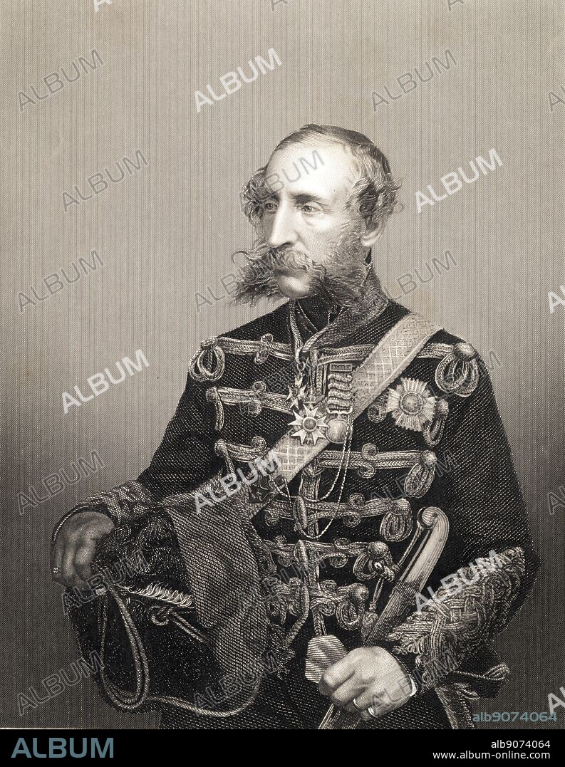 'Lieut-General James Brudenell, 7th Earl of Cardigan (1797-1868), British Army cavalry officer. Led the Charge of the Light Brigade at the Battle of Balaclava, 25 October 1854. Engraving c1860.'.