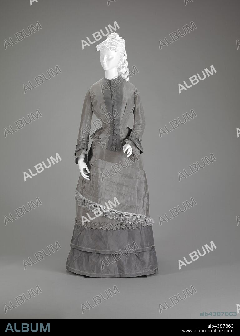 walking suit, 1870s, silk, A) blouse: 26 x 22 x 3 in., B) skirt: 60 x 24 x 8 in., Textile and Fashion Arts.