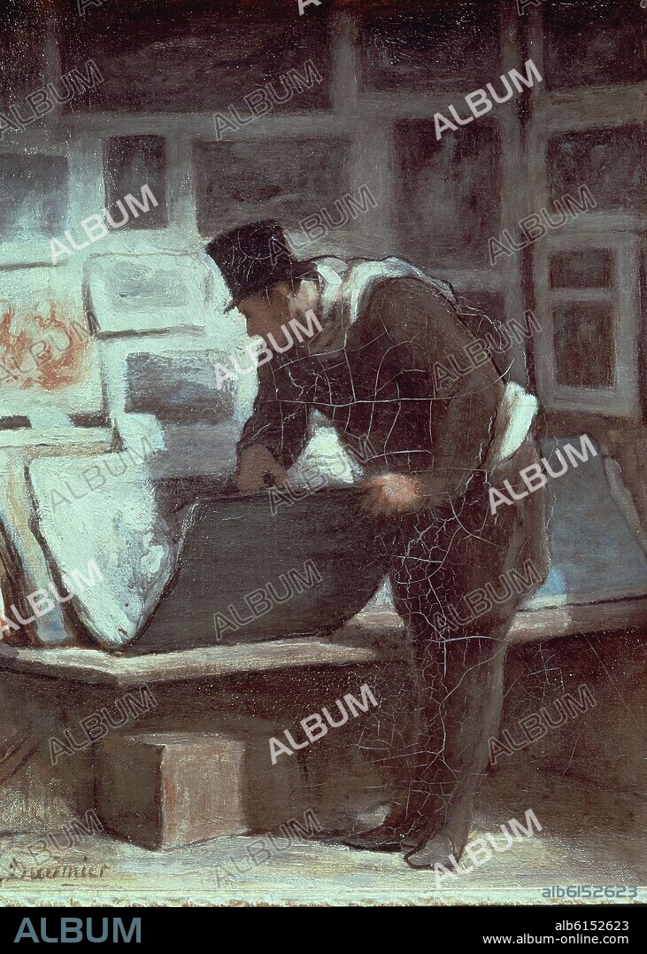 HONORE DAUMIER (1808-1879). EL COLECCIONISTA DE ESTAMPAS - 1860 - O/L - 40x32 - REALISMO FRANCES.