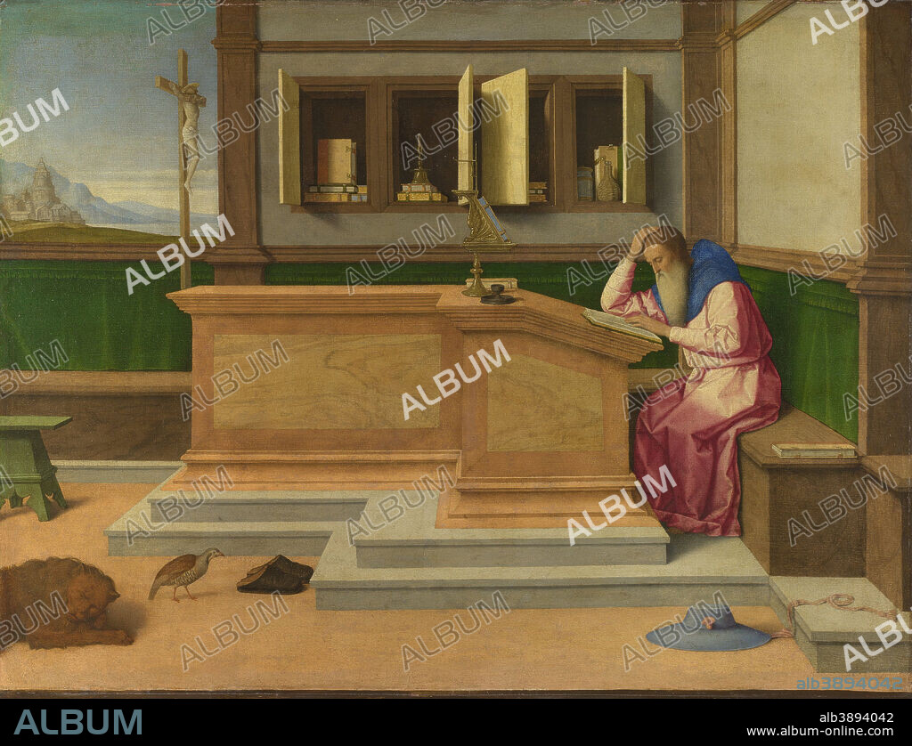 VINCENZO CATENA. Saint Jerome in his Study. Painting. Oil on canvas. Height: 75.9 cm (29.8 in); Width: 98.4 cm (38.7 in).
