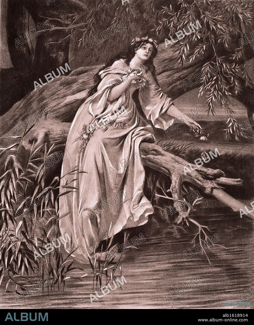 ARTIST UNKNOWN. Ophelia In Her Madness   Scene from Shakespeare's "Hamlet"   After the Painting by F. Piloty.