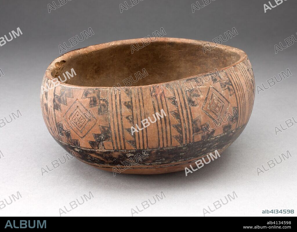 Bowl with Incised and Painted Textile-Like Motifs. Possibly Inca or Ica; South coast or southern highlands, Peru. Date: 1400-1600. Dimensions: 7.6 x 18.3 cm (3 x 7 3/16 in.). Gourd and pigment. Origin: Peru.
