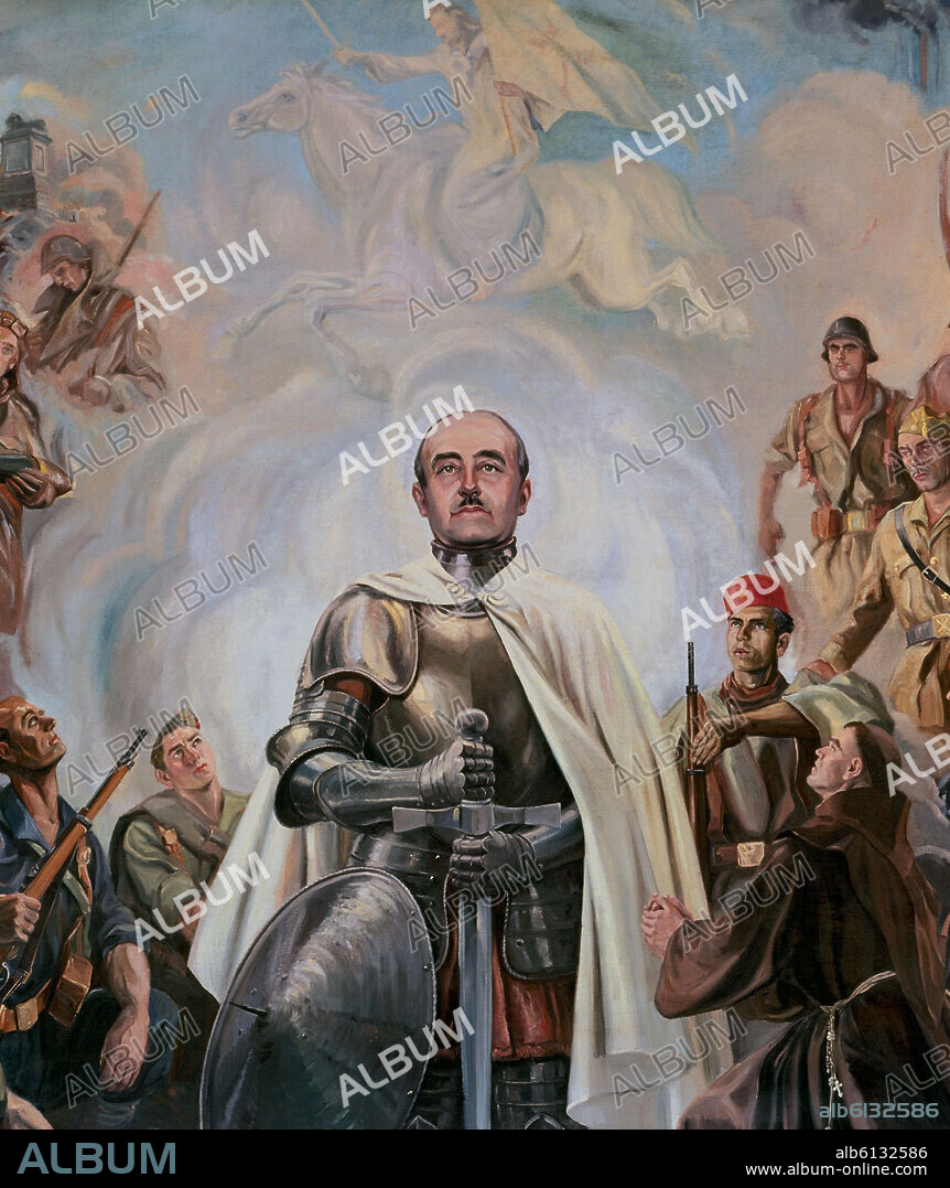 ARTURO REQUE MERUVIA-KEMER-. ALEGORIA DE FRANCO Y LA CRUZADA - 1948/9 - PINTURA MURAL - (DETALLE).