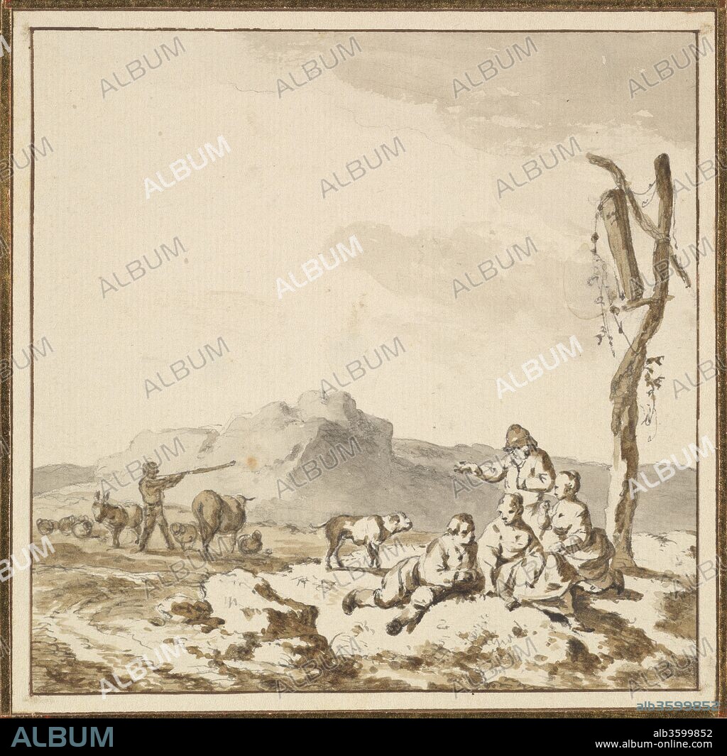 Shepherds at rest. Artist: Ferdinand Kobell (German, Mannheim 1740-1799 Munich). Dimensions: sheet: 4 1/2 x 4 1/2 in. (11.5 x 11.5 cm). Date: late 18th century.