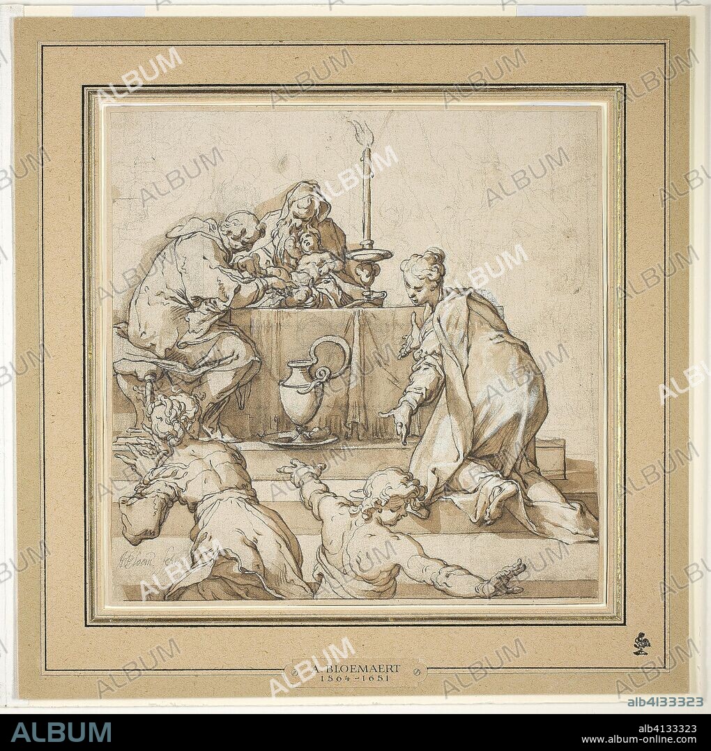 The Circumcision. Abraham Bloemaert; Dutch, 1566-1651. Date: 1601. Dimensions: 277 x 276 mm. Pen and brown ink and brush and brown wash, heightened with white gouache, over black chalk, on buff laid paper, laid down on buff laid card. Origin: Netherlands.