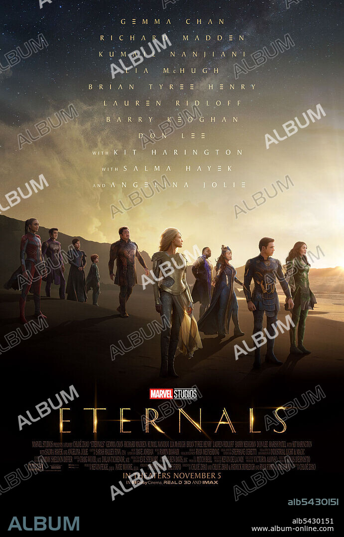 Poster of ETERNALS, 2021, directed by CHLOE ZHAO. Copyright Marvel Studios / TSG Entertainment.