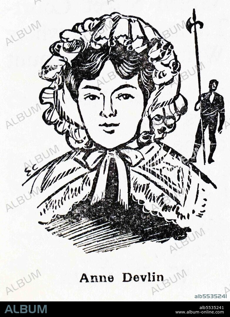 Anne Devlin (1780 – 1 September 1851) was an Irish republican famous for her involvement with the United Irishmen, and enduring terrible conditions, as well as torture, when imprisoned by the British authorities. She acted in the nominal unpaid role of housekeeper but was really a co-conspirator of Robert Emmet and was also a cousin of two leading United Irish rebels, Michael Dwyer and Arthur Devlin.