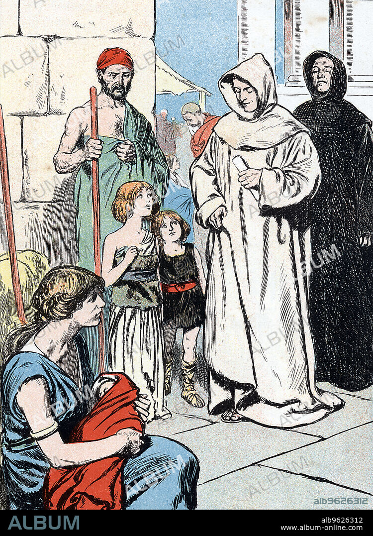 Pope Gregory I, the Great, 590-604 (c1900). Saint Gregory (c540-604), Pope from 590, seeing Anglo-Saxon children in a slave market in Rome and calling them Angels not Angles. He sent Augustine as a missionary to England in 596.